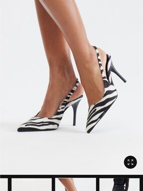 Fashion Nova Zebra-Print Pointed Slingback Stiletto Heels - Black & White